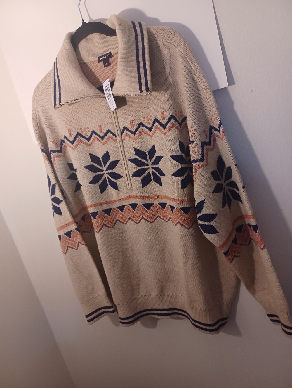 Torrid Beige Half-Zip Fair Isle Sweater with Black Pattern New Size 2X